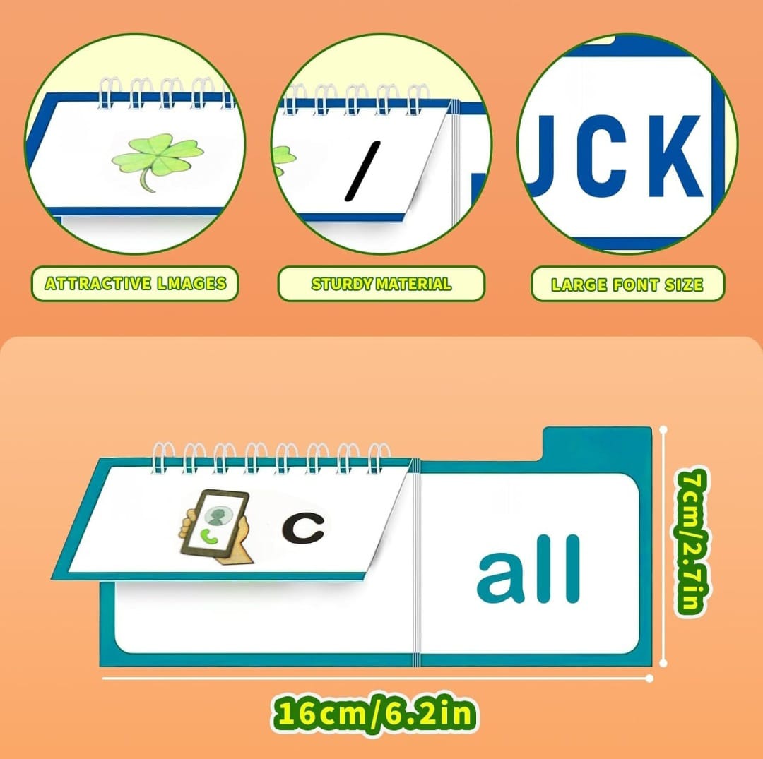 Interactive Phonics & Word Family Flip Books for Kids (3–5 Years) – 30 Read & Rhyme Sight Word Flash Cards for Early Literacy & Vocabulary