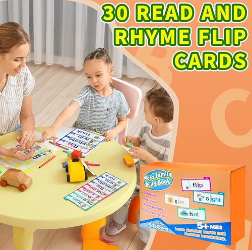 Interactive Phonics & Word Family Flip Books for Kids (3–5 Years) – 30 Read & Rhyme Sight Word Flash Cards for Early Literacy & Vocabulary